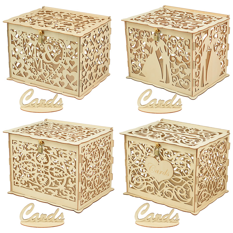 Card Index Box - 30X24X21cm DIY Bruiloft Geschenkkaart Doos Houten
