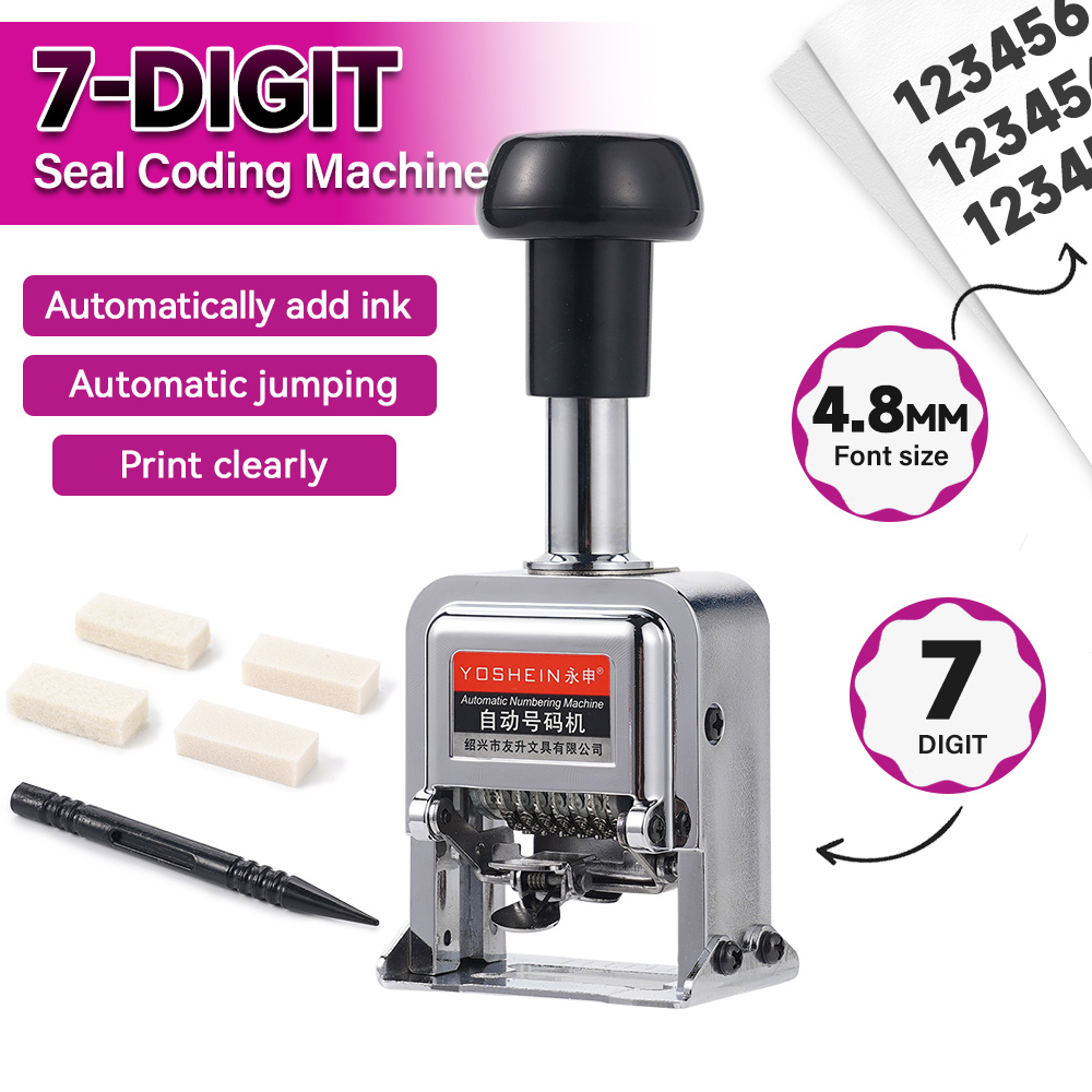 Rubber Date Stamp - 7-cijferige automatische nummeringsmachine, metalen handmatige enkelrijige