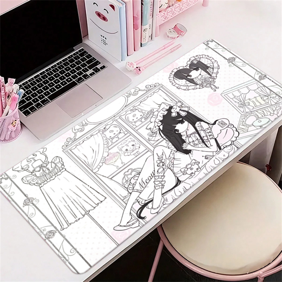 Leather Desk Pad - Anime Esthetiek Lederen Muismat Roze Wit